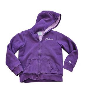 Vtg Carhartt Sherpa Lined Sweatshirt Girls 7 Purple Embroidered Logo Hoodie